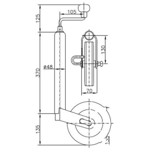 Stützrad M.Bremsfunktion Vollgummirad 200X50MM