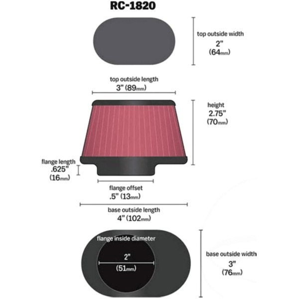 Rennluftfilter einzeln Universal K&N RC1820