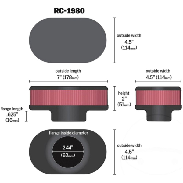 Rennluftfilter einzeln Universal K&N RC1980