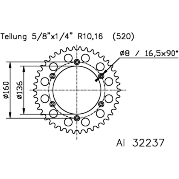Kettenblatt Alu-Kettenrad 42Z Teilung 520 silber 513223742