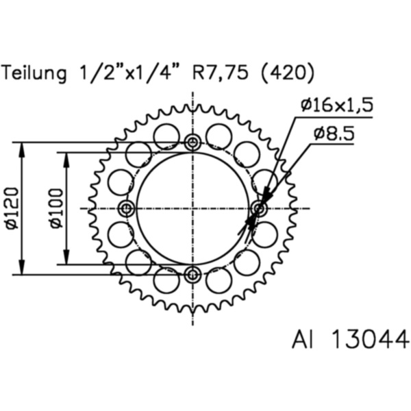Kettenblatt Alu-Kettenrad 51Z Teilung 420 silber