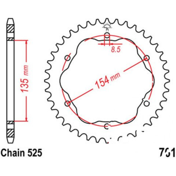 Kettenblatt Alu-Kettenrad 38Z Teilung 525 silber