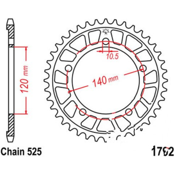 Kettenblatt Alu-Kettenrad 42Z Teilung 525 silber