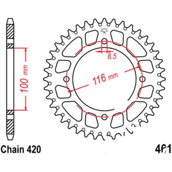 Kettenblatt Alu-Kettenrad 53Z Teilung 420 silber