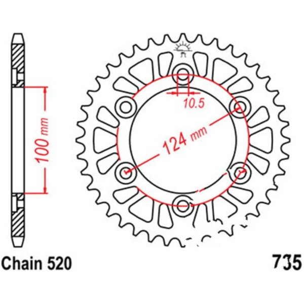 Kettenblatt Alu-Kettenrad 38Z Teilung 520 silber