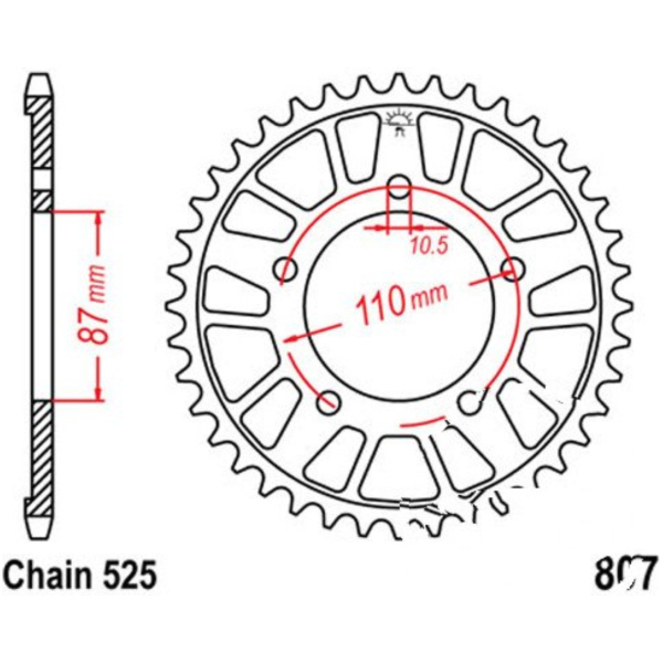 Kettenblatt Alu-Kettenrad 44Z Teilung 525 silber