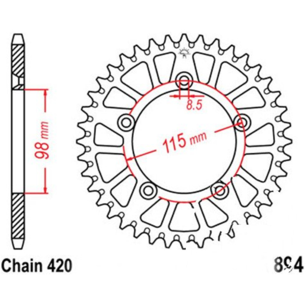 Kettenblatt Alu-Kettenrad 46Z Teilung 420 silber