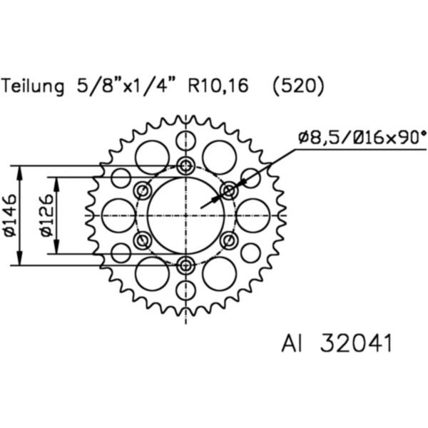 Kettenblatt Alu-Kettenrad 40Z Teilung 520 silber 513204140