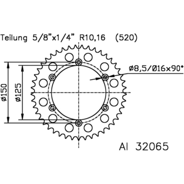 Kettenblatt Alu-Kettenrad 39Z Teilung 520 silber