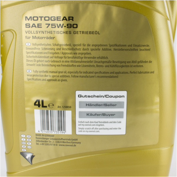 Motogear SAE 75W-90 GL-4Getriebeöl 4 Liter