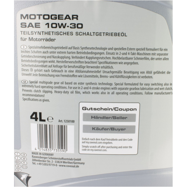 Motogear SAE 10W-30 GL-44 Liter