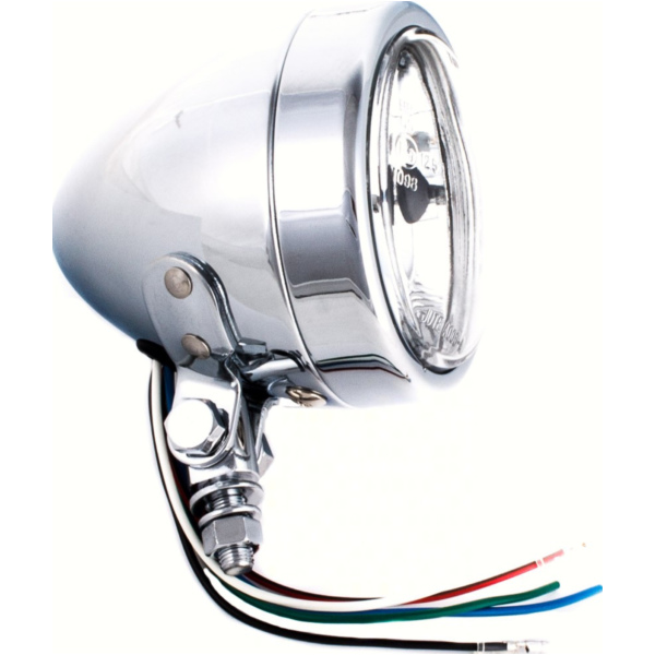 Abblendlicht, Fernlicht SHIN YO 90mm Chromscheinwerfer BULLET, untere Befestigung, Fernlicht E-gepr., Birne H4 12V 55/60W