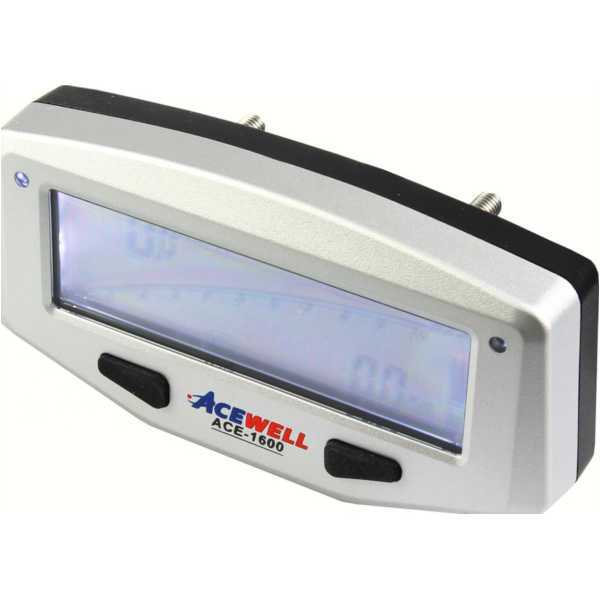 Geschwindigkeitsmesser, Anzeigeeinheit ACE-1600 Tachometer für Motorräder mit Drehzahlmesser Funktion, Temperatur-, Tankanzeige, LED Schaltwarnung, Silber
