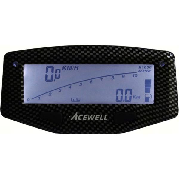 Geschwindigkeitsmesser, Anzeigeeinheit ACE-1600C Tachometer für Motorräder mit Drehzahlmesser Funktion, Temperatur-, Tankanzeige, LED Schaltwarnung, Carbon optik