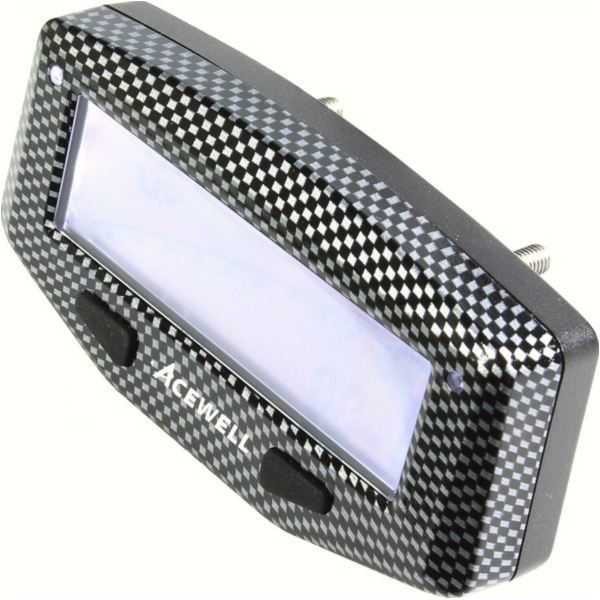 Geschwindigkeitsmesser, Anzeigeeinheit ACE-1600C Tachometer für Motorräder mit Drehzahlmesser Funktion, Temperatur-, Tankanzeige, LED Schaltwarnung, Carbon optik