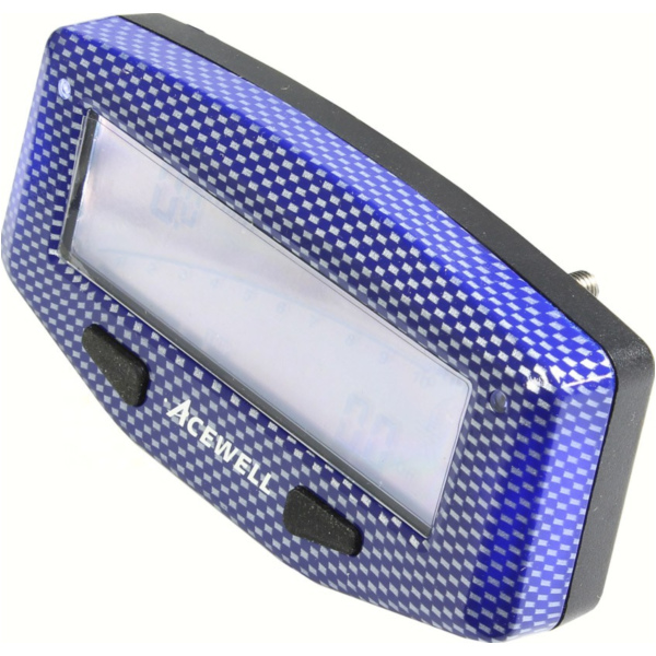 Geschwindigkeitsmesser, Anzeigeeinheit ACE-1600CB Tachometer für Motorräder mit Drehzahlmesser Funktion, Temperatur-, Tankanzeige, LED Schaltwarnung, Carbon optik blau
