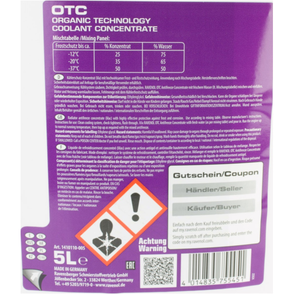 RAVENOL Kühlerschutzmittel / Frostschutz OTC - Protect C12+ Concentrate (5 Liter)