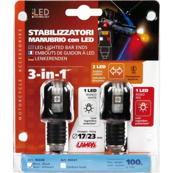 LED-Lenkerenden mit 12V LED Blink- u. Positionlicht, schwarz