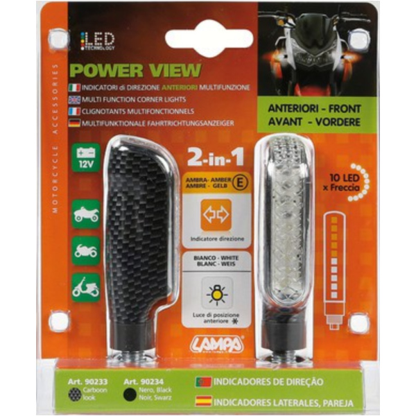 Power View, vordere LED-Blinker mit Positionslicht, 12V Carbon-Look