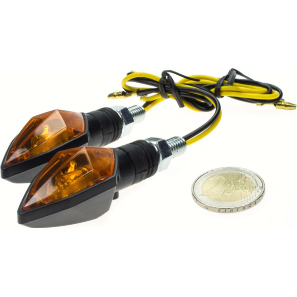 Blinkleuchte, Blinklicht Blinker ROCK, schwarz, gelbes Glas, 12V / 6 Watt Halogenbirne, Paar, E-gepr.