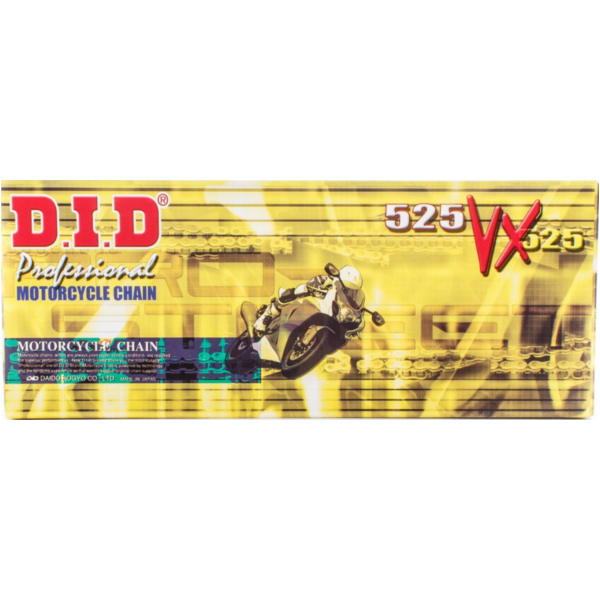 Motorradkette, Antriebskette Kette X-Ring verstärkt VX, 525, 120, Schwarz mit Hohlnietschloß / nutzbar bis 96kW (130PS) / bis 1000ccm