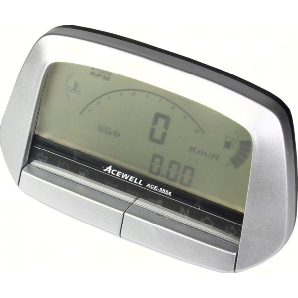 Geschwindigkeitsmesser, Anzeigeeinheit ACE-5854 Digital Tachometer silber mit Drehzahlmesser, Ganganzeige, Temperaturüberwachung, Tankanzeige und vielen weiteren Funktionen