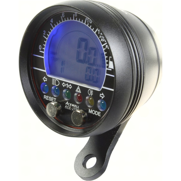 Geschwindigkeitsmesser, Anzeigeeinheit ACE-2755AS Tachometer und Drehzahlmesser mit Kraftstoffanzeige Alu schwarz