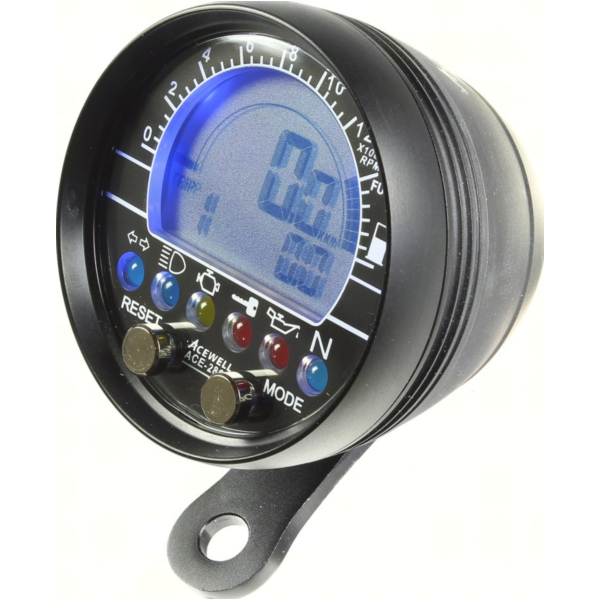 Geschwindigkeitsmesser, Anzeigeeinheit ACE-2866AS Tachometer und Drehzahlmesser Alu-Schwarz