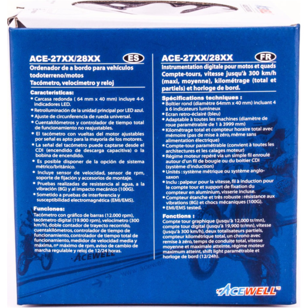Geschwindigkeitsmesser, Anzeigeeinheit ACE-2866AS Tachometer und Drehzahlmesser Alu-Schwarz