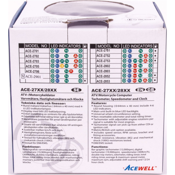 Geschwindigkeitsmesser, Anzeigeeinheit ACE-2901 Motorrad und Quad / ATV Drehzahlmesser mit Temperaturanzeige und 6 Kontrollleuchte
