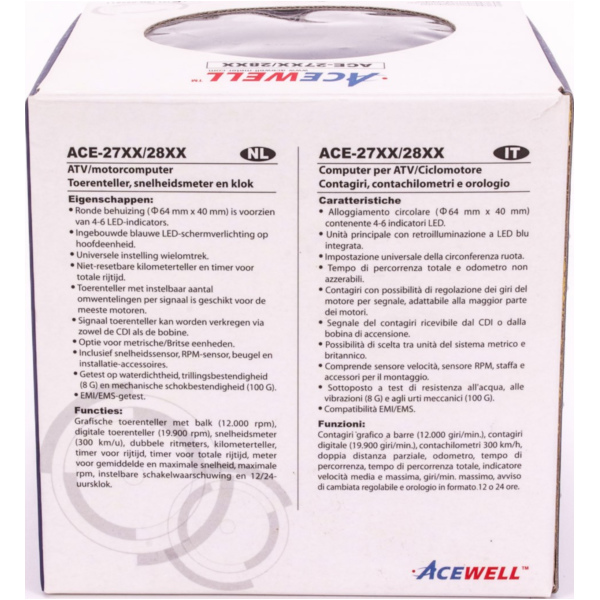 Geschwindigkeitsmesser, Anzeigeeinheit ACE-2901AP Motorrad und Quad / ATV Drehzahlmesser mit Temperaturanzeige und 6 Kontrollleuchte Alu-poliert