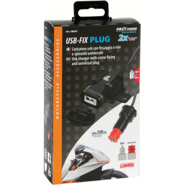 USB für Motorradlenker mit Schraubbefestigung und DIN-Stecker, 2400MA