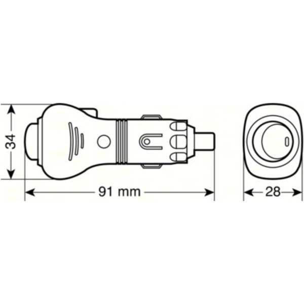 Stecker für Zigarrenanzünder mit seitlichem Kabeleingang, 12/24V