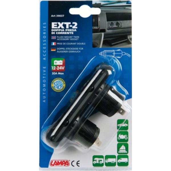 Ext-2, doppelter Stromanschluss, Einbaumontage, 12/24V