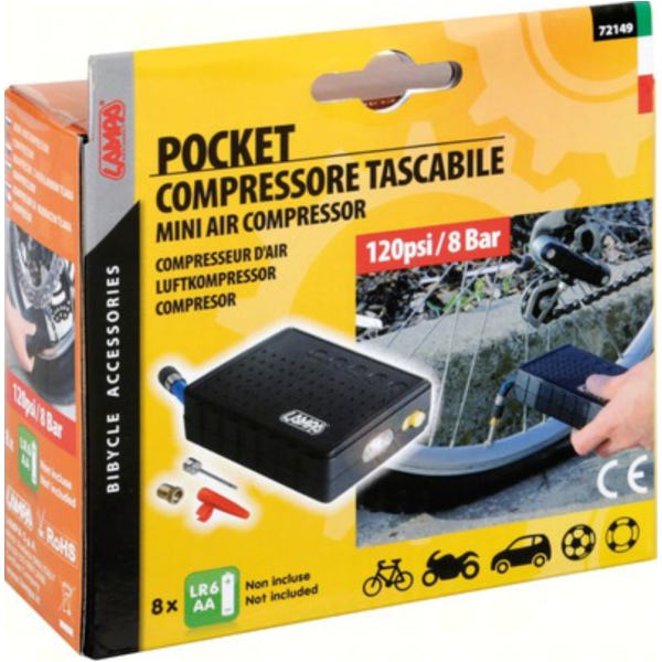 Taschenkompressor (120 PSI/8 Bar) mit LED-Taschenlampe