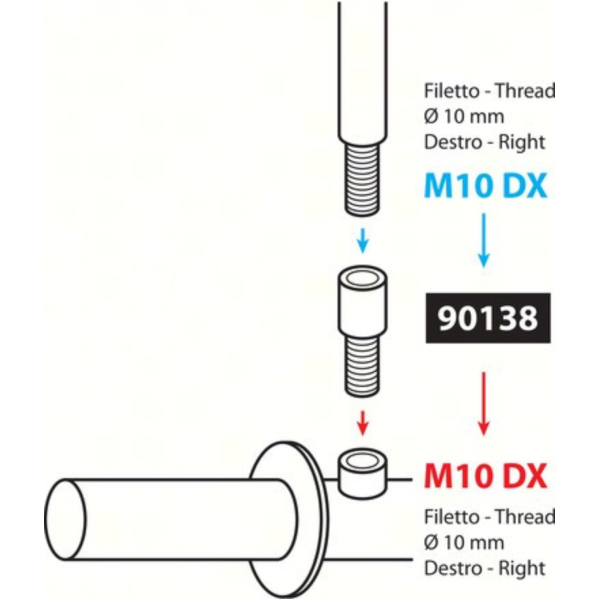 Adapter für Motorradspiegel - Rechtsgewinde innen Ø 10 mm > Rechtsgewinde aussen Ø 10 mm