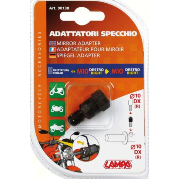 Adapter für Motorradspiegel - Rechtsgewinde innen Ø 10 mm > Rechtsgewinde aussen Ø 10 mm