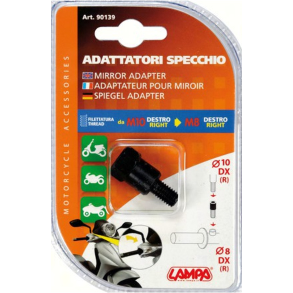Adapter für Motorradspiegel - Rechtsgewinde innen Ø 10 mm > Rechtsgewinde aussen Ø 8 mm