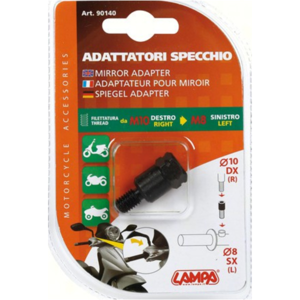 Adapter für Motorradspiegel - Innengewinde Ø 10 mm rechts > Aussengewinde Ø 8 mm links