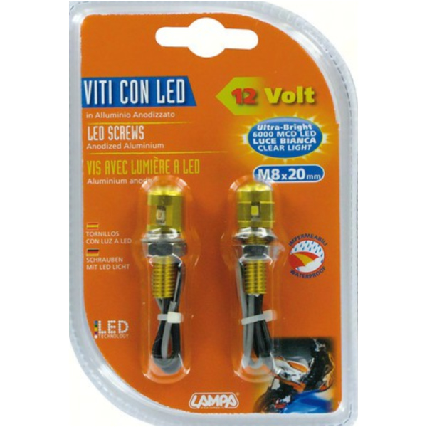 Mini LED Set mit weißem Licht M8x20 gold farbig