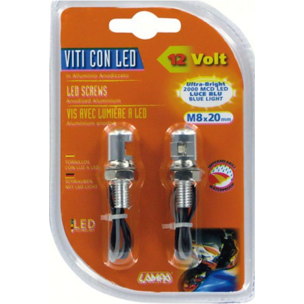 Mini LED Set mit blauem Licht M8x20 alu farbig