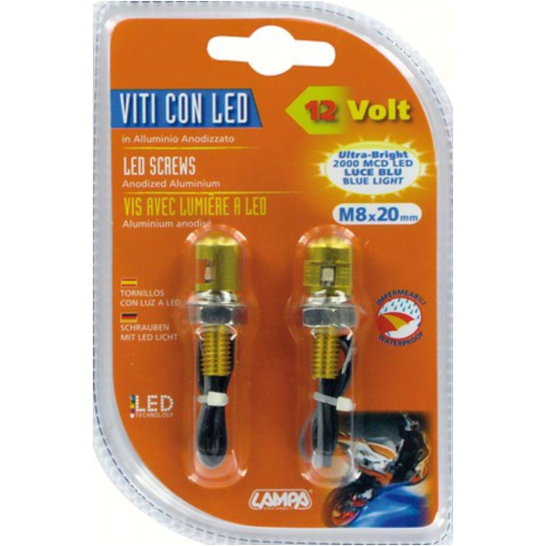 Mini LED Set mit blauem Licht M8x20 golden