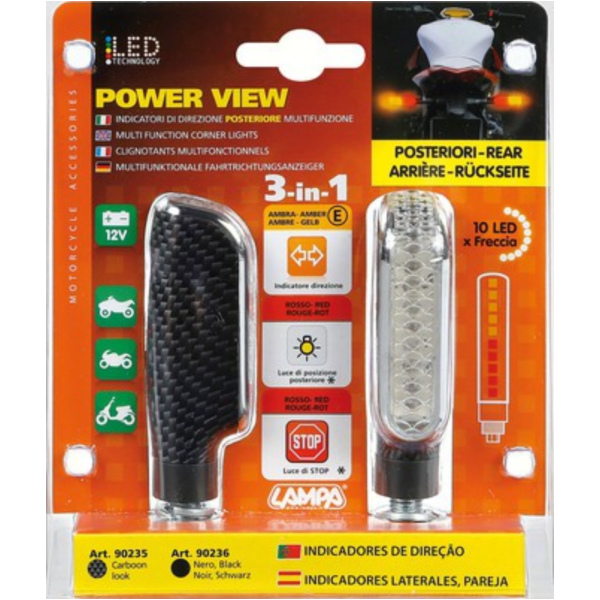 Power View hintere LED-Blinker mit Rück- u. Bremslicht , 12V Carbon-Look