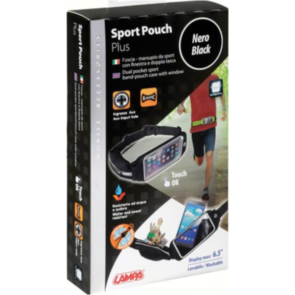 SPORT-POUCH 2 Sport-Hüfttasche für Smartphones mit Touch-Fenster + extra Tasche - Schwarz