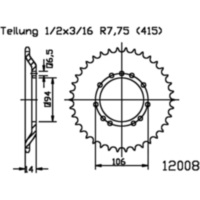 Kettenblatt Kettenrad 44Z Teilung 415 schwarz