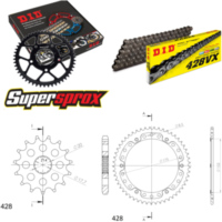 Kettensatz Stealth gold für: YAMAHA TDR125 89-92 16-53-136 DID428VX Niet