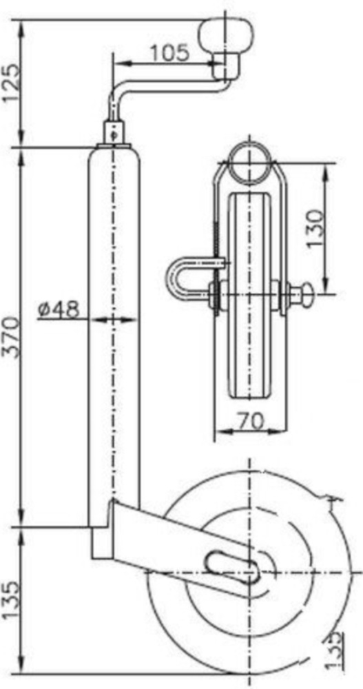 Stützrad M.Bremsfunktion Vollgummirad 200X50MM