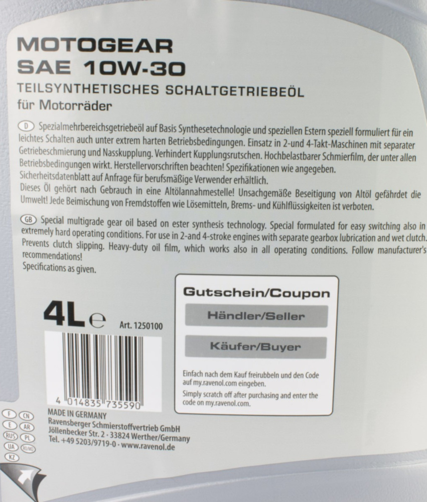 Motogear SAE 10W-30 GL-44 Liter