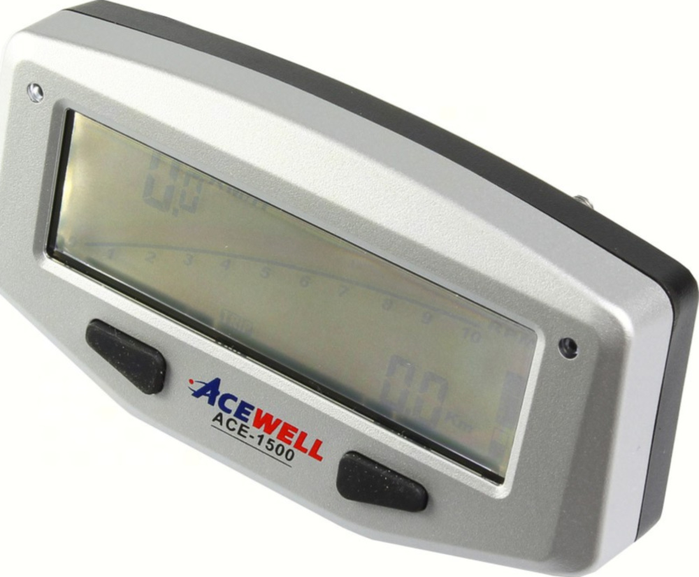 Geschwindigkeitsmesser, Anzeigeeinheit ACE-1500 Digitaler Motorrad Tachometer mit Balkengrafik Drehzahlmesser, Tankanzeige und LED Schaltwarnung, Display Weiss