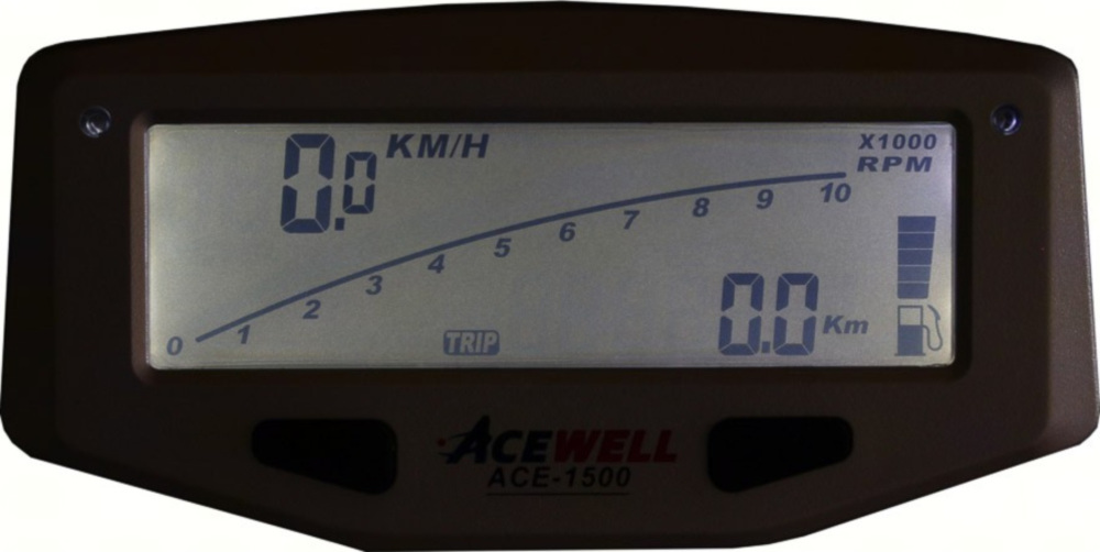 Geschwindigkeitsmesser, Anzeigeeinheit ACE-1500 Digitaler Motorrad Tachometer mit Balkengrafik Drehzahlmesser, Tankanzeige und LED Schaltwarnung, Display Weiss